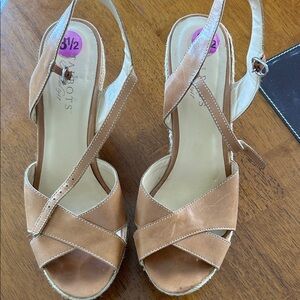 Talbots Tan Leather Espadrille Slingbacks